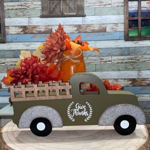 Fall Harvest "Give Thanks" Green Wood Truck